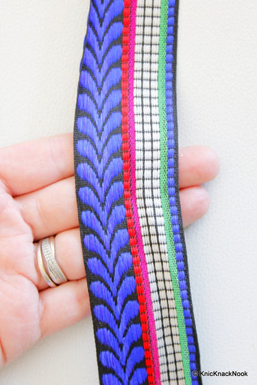 Blue, White, Black And Red Embroidery Fabric Lace Trim